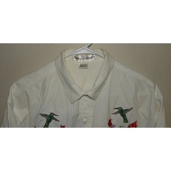 Vtg Casey Coleman Women’s LS Button Shirt Top Large Embroidered Hummingbirds - Picture 2 of 4